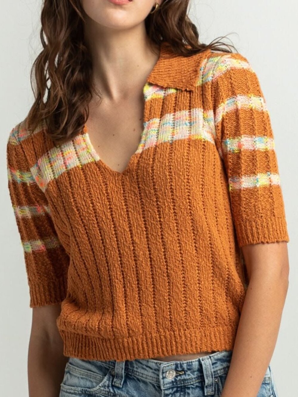 NWOT Free People Women's Now and Then Cropped Henley Top in Cinnamon Size Small